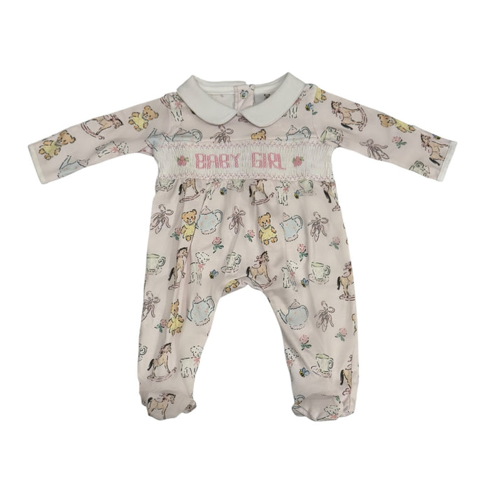 Congratulations its a GIRL Handsmocked Babygrow Footie