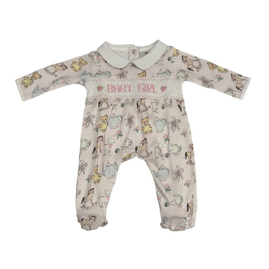 Congratulations its a GIRL Handsmocked Babygrow Footie