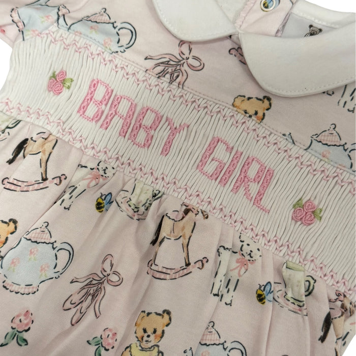 Congratulations its a GIRL Handsmocked Babygrow Footie