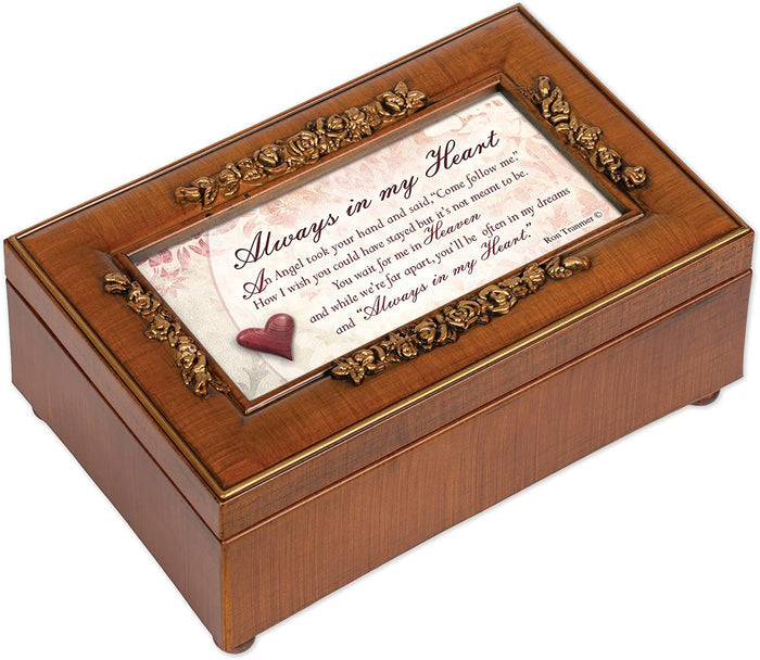 Cottage Garden Always in My Heart Woodgrain Embossed Jewelry Music Box Plays Wind Beneath My Wings