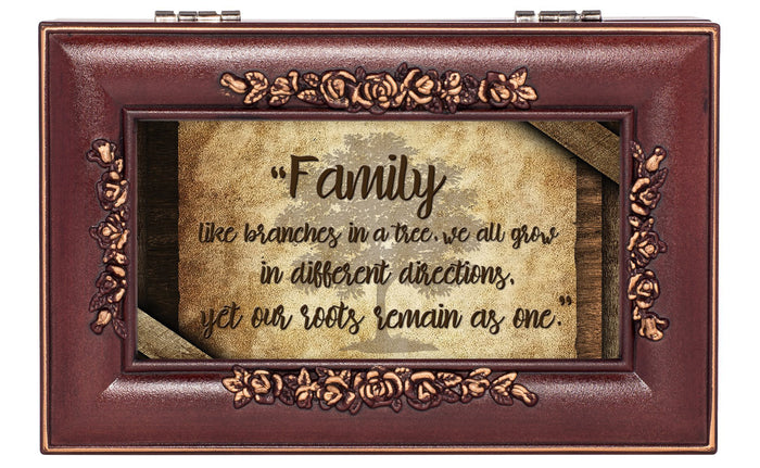 Cottage Garden Family Branches in a Tree Rose Wood Finish Jewelry Music Box Plays Canon in D