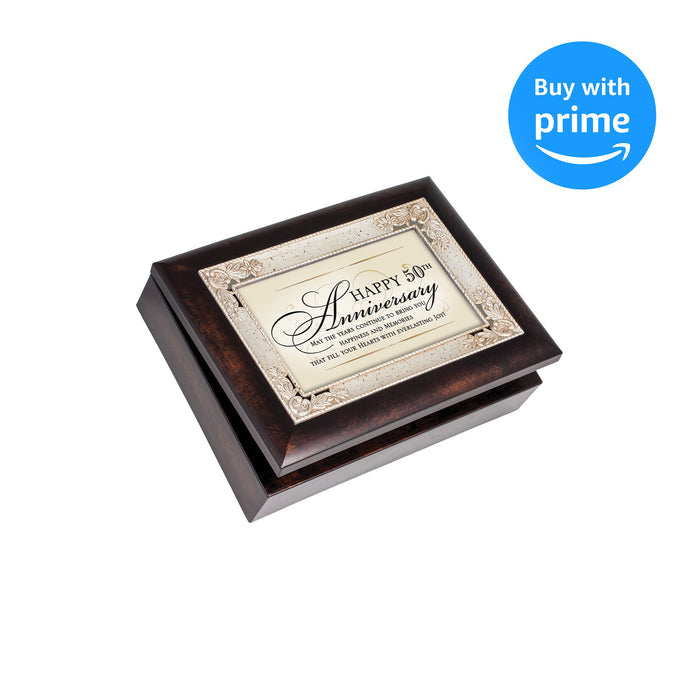 Cottage Garden Happy 50th Anniversary Burlwood Jewelry Music Box Plays Wind Beneath My Wings