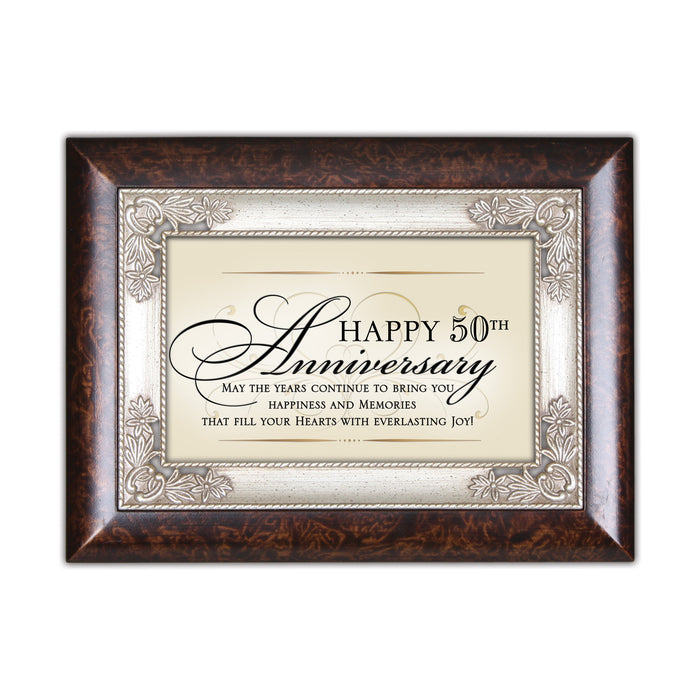 Cottage Garden Happy 50th Anniversary Burlwood Jewelry Music Box Plays Wind Beneath My Wings