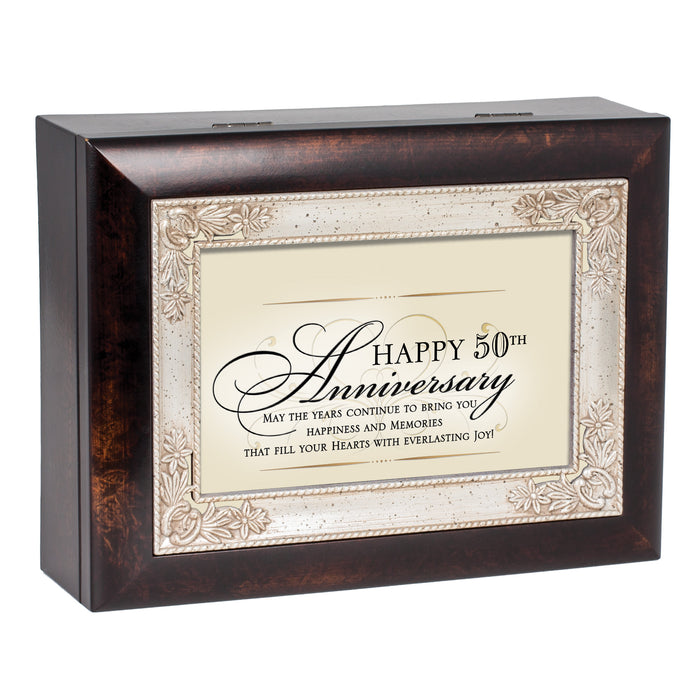 Cottage Garden Happy 50th Anniversary Burlwood Jewelry Music Box Plays Wind Beneath My Wings