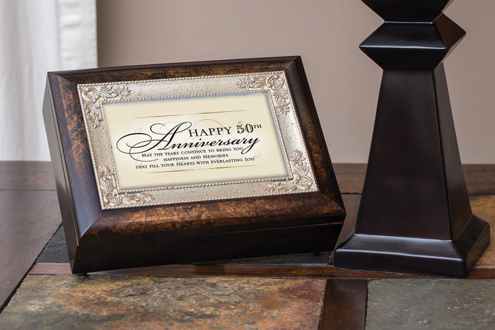 Cottage Garden Happy 50th Anniversary Burlwood Jewelry Music Box Plays Wind Beneath My Wings