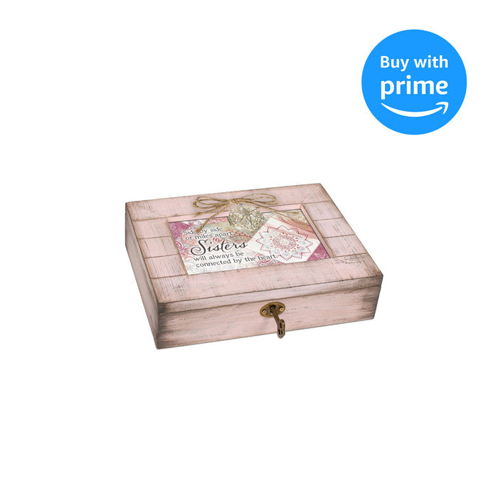 Cottage Garden Sisters Connected Heart Blush Pink Distressed Locket Music Box Plays You Light Up My Life