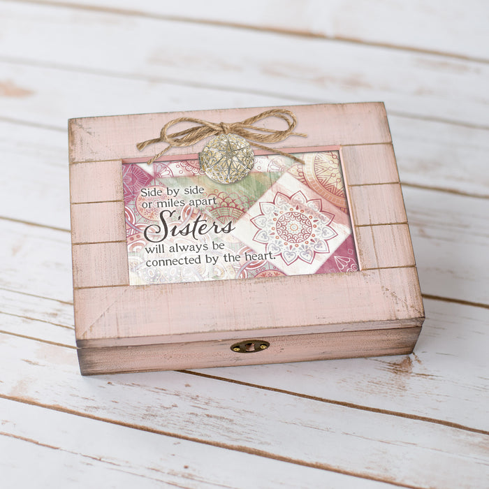 Cottage Garden Sisters Connected Heart Blush Pink Distressed Locket Music Box Plays You Light Up My Life
