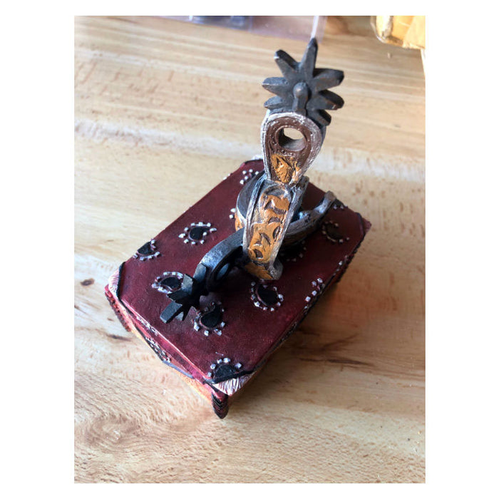cowboy boot spur paisley trinket box