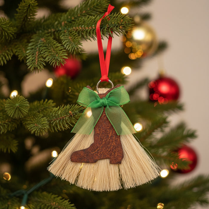 cowboy collectibles natural horse hair boot christmas ornament
