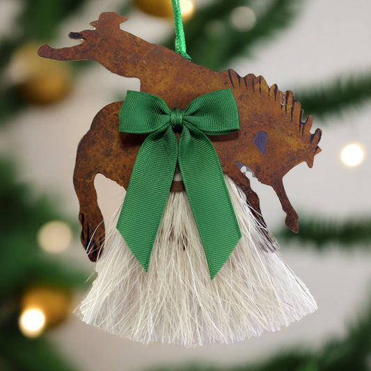 cowboy collectibles natural horse hair bucking rider christmas ornament