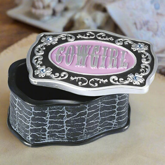 cowgirl pink rodeo buckle trinket box