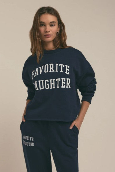 Cropped Collegiate Sweatshirt - Navy/White