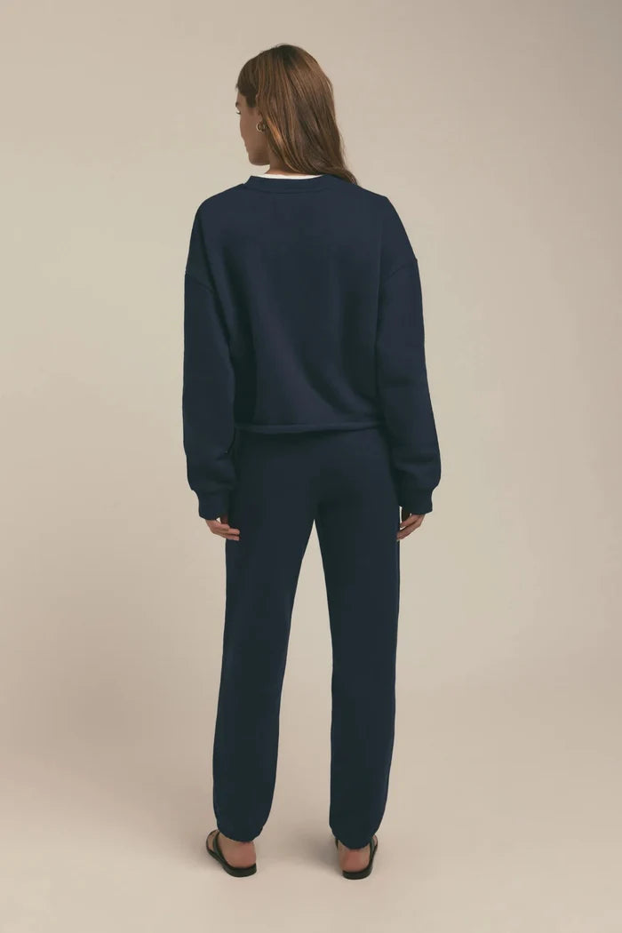 Cropped Collegiate Sweatshirt - Navy/White