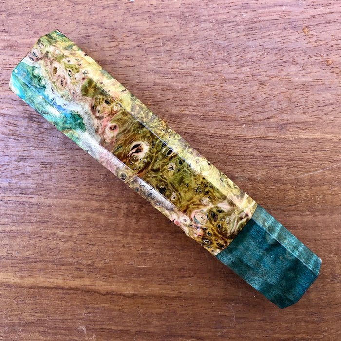 Custom Japanese Knife handle (wa handle) for 165-210mm : Dyed Maple Burl with quilted maple