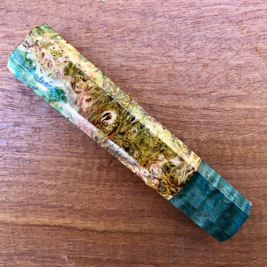 Custom Japanese Knife handle (wa handle) for 165-210mm : Dyed Maple Burl with quilted maple