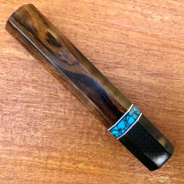 Custom Japanese Knife handle (wa handle) for 165-210mm : Ironwood, turquoise and carbon fiber