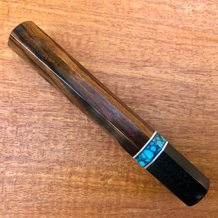 Custom Japanese Knife handle (wa handle) for 165-210mm : Ironwood, turquoise and carbon fiber