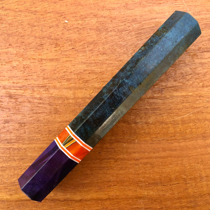 Custom Japanese Knife handle (wa handle)  for 240mm - Blue dyed maple burl