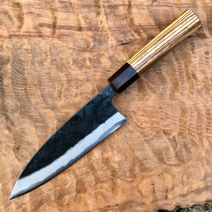 Custom Kyohei Iron clad Aogami Kurouchi Funayuki 165mm - zebrawood and ziricote