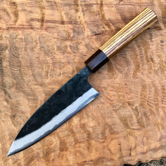 Custom Kyohei Iron clad Aogami Kurouchi Funayuki 165mm - zebrawood and ziricote