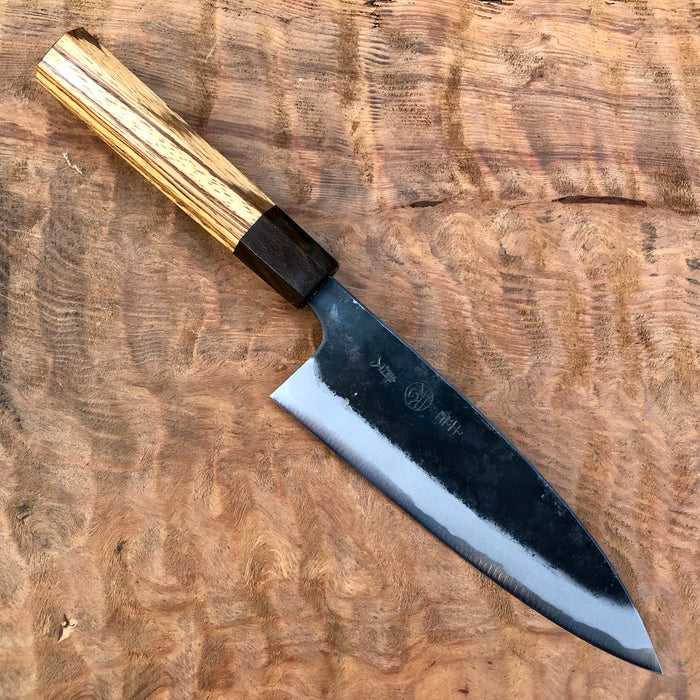 Custom Kyohei Iron clad Aogami Kurouchi Funayuki 165mm - zebrawood and ziricote