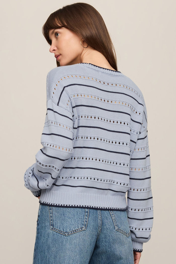 Darby raised stripe knit sweater in Skyline