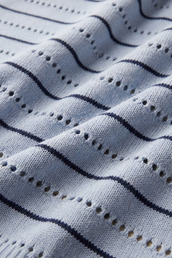 Light blue cotton blend sweater with contrast trim