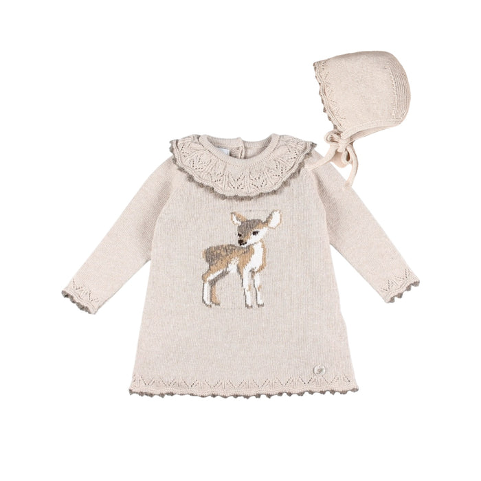 Deer Girl Knitted Dress with Bonnet