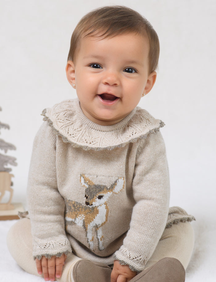 Deer Girl Knitted Dress with Bonnet
