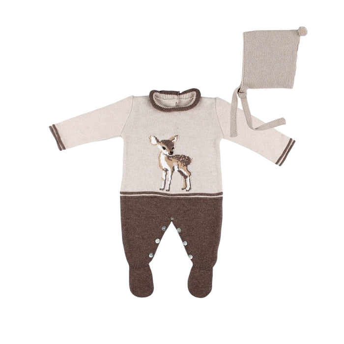 Deer Knitted 2-Piece Babygrow with Bonnet