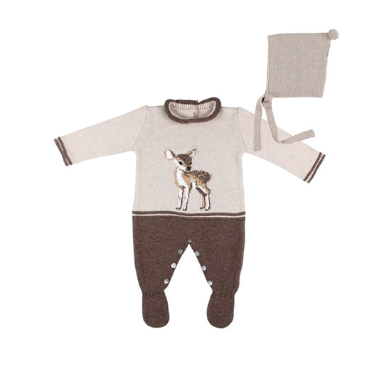 Deer Knitted 2-Piece Babygrow with Bonnet