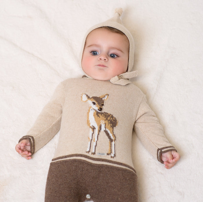 Deer Knitted 2-Piece Babygrow with Bonnet