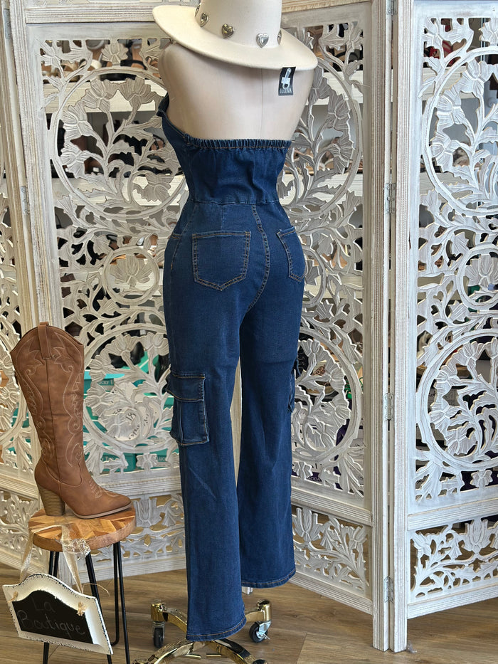 Denim Collard Sleeveless Jumpsuit - Stretchy,Estira