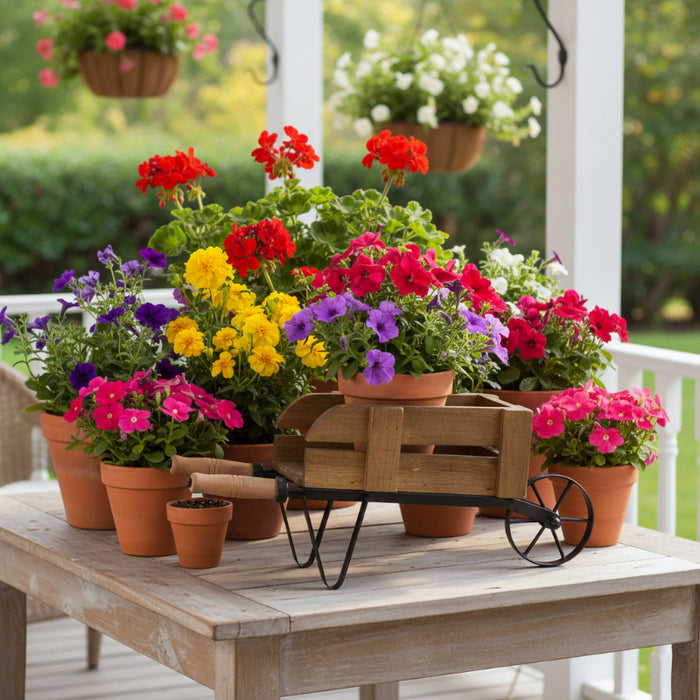 distressed miniature garden wheelbarrow decor