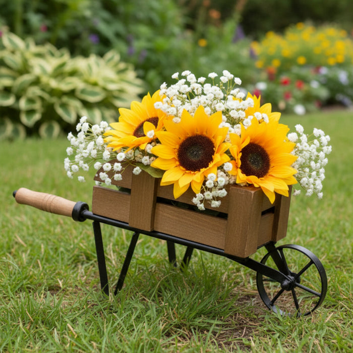 distressed miniature garden wheelbarrow decor