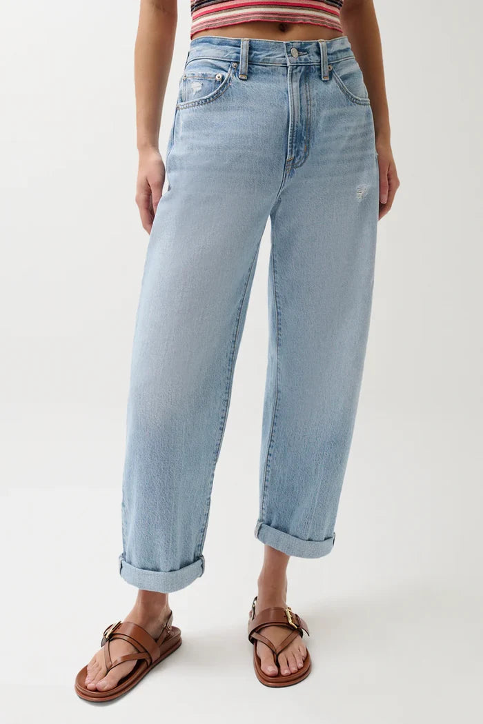 Donny Rolled Hem Boyfriend Jeans - Old Blue