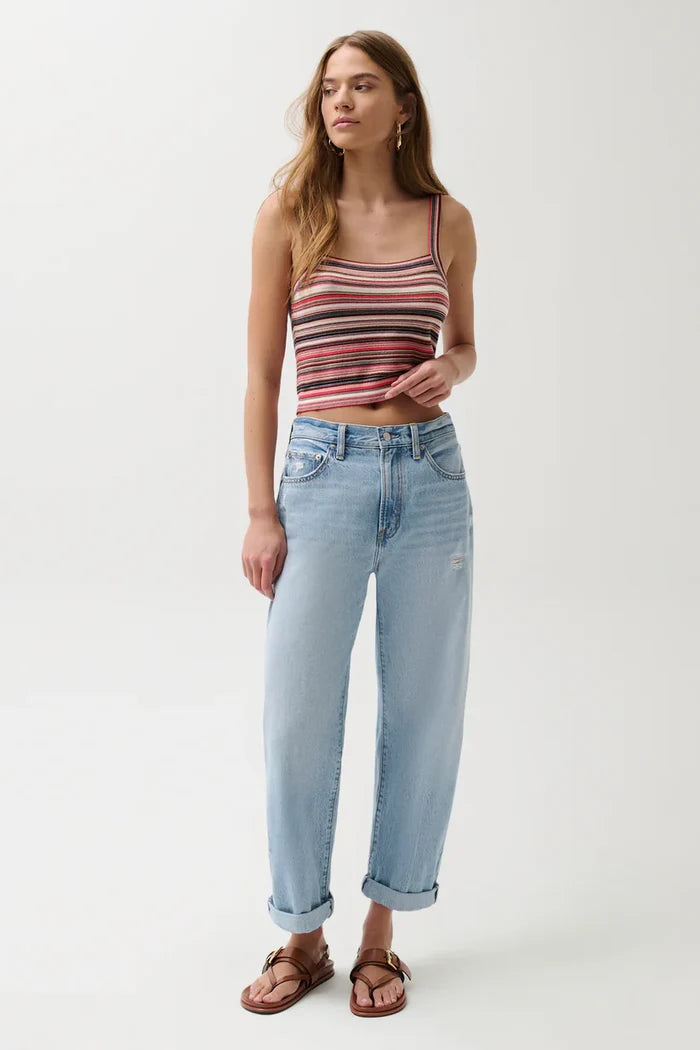 Donny Rolled Hem Boyfriend Jeans - Old Blue