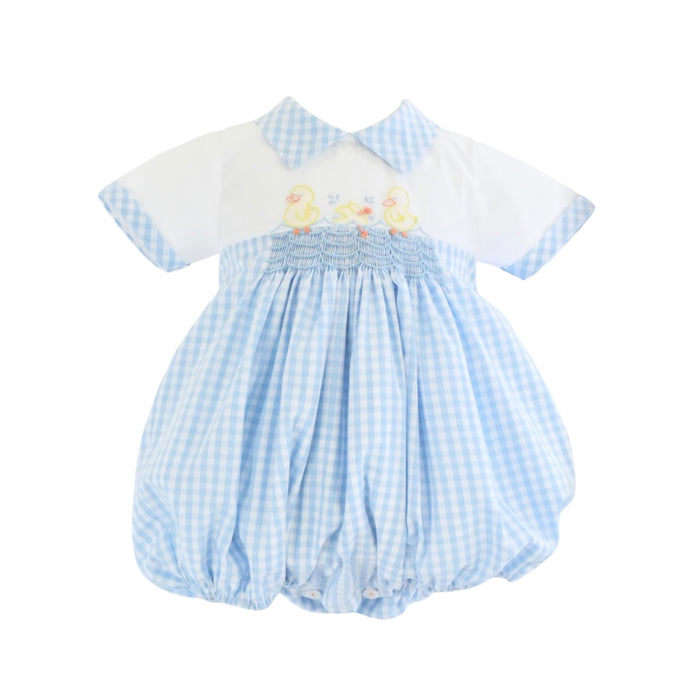 Ducks Blue Gingham Handsmocked Boy Romper