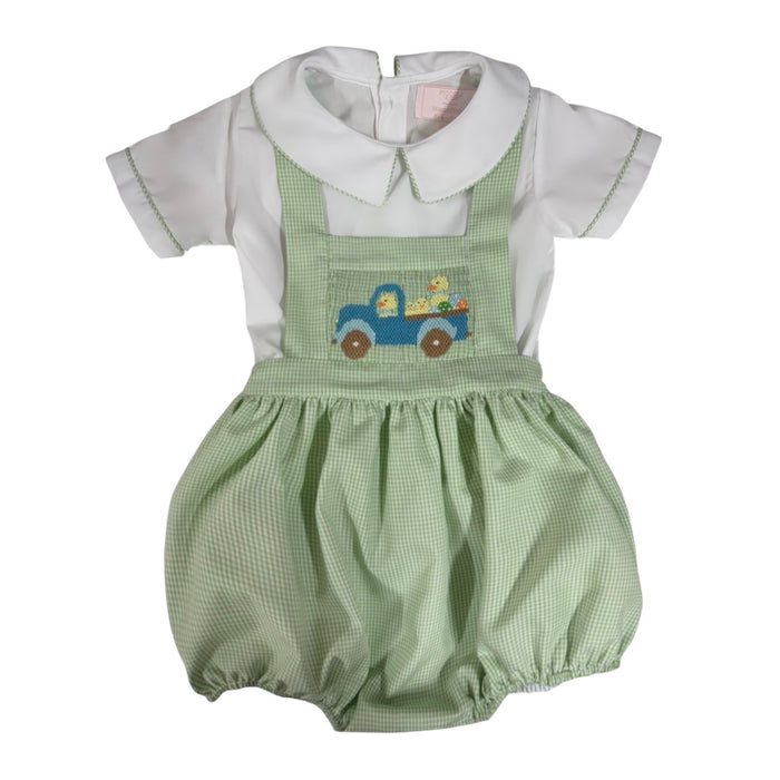 Easter Ducklings Galore Green Handsmocked Boy 2-Pc Set