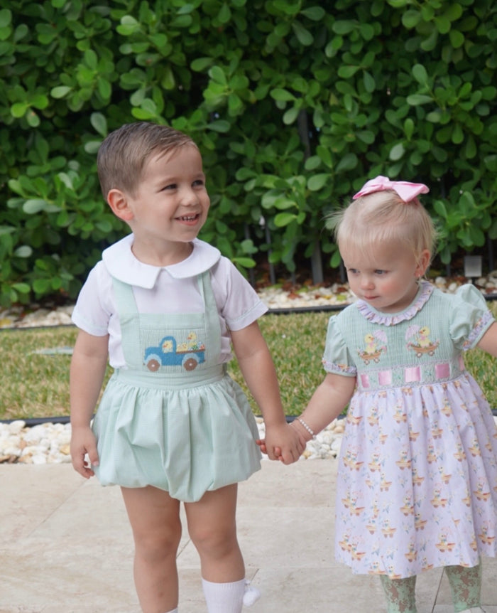Easter Ducklings Galore Green Handsmocked Boy 2-Pc Set