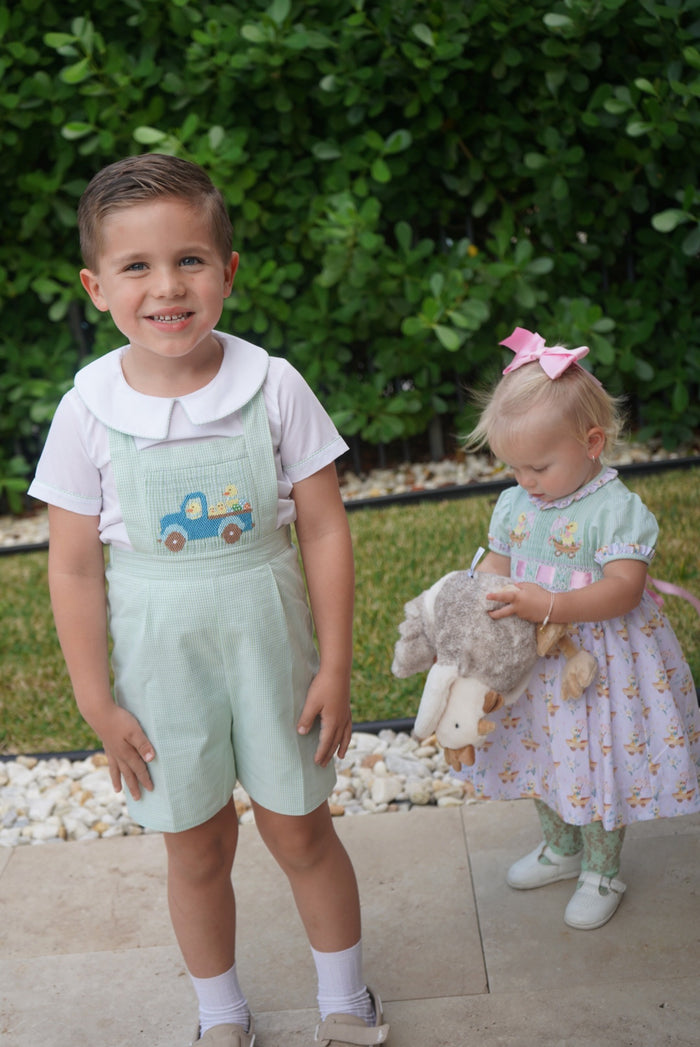 Easter Ducklings Galore Green Handsmocked Boy 2-Pc Set