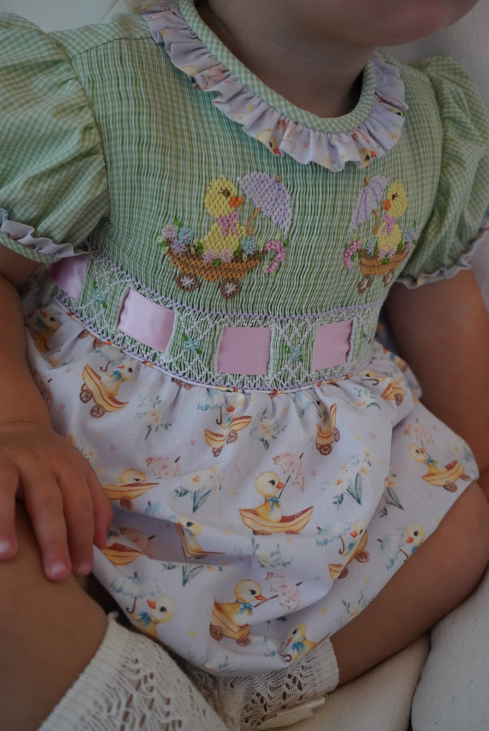 Easter Ducklings Galore Handsmocked Girl Romper