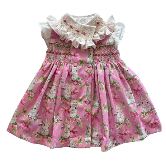Ebba Pink Bunny Handsmocked Dress