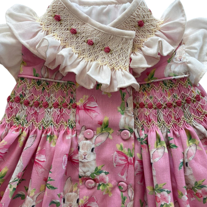 Ebba Pink Bunny Handsmocked Dress