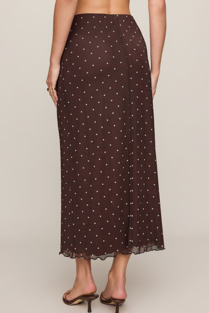 Eda Polka Dot Mesh Midi Skirt - Dark Chocolate - Back