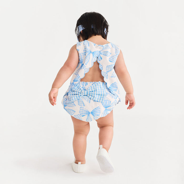 Edda Bamboo Challis Scallop Top Bow Bummie Set