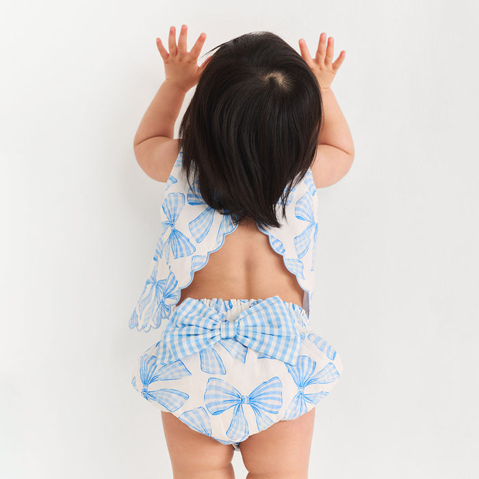 Edda Bamboo Challis Scallop Top Bow Bummie Set
