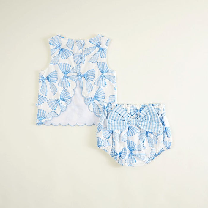 Edda Bamboo Challis Scallop Top Bow Bummie Set