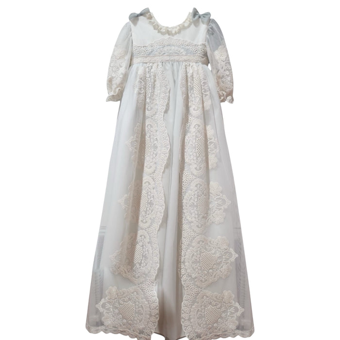 Edwarda Beige/Green Tulle Lace Gown