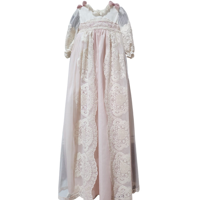 Edwarda Beige/Pink Tulle Lace Gown